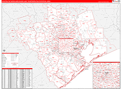 Houston-The Woodlands-Sugar Land Metro Area Wall Map Red Line Style 2026